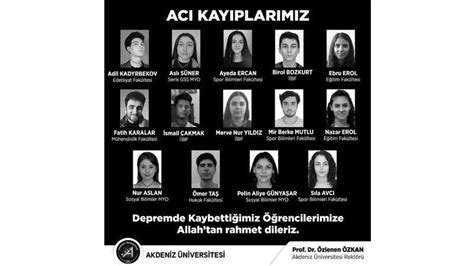 Akdeniz Üniversitesi nden 14 öğrenci depremde yaşamını yitirdi