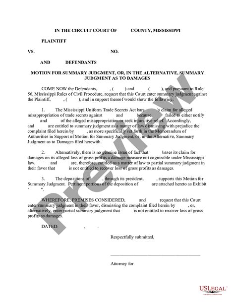 Mississippi Summary Judgment With Contract Us Legal Forms