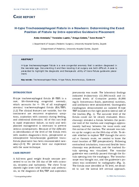 Pdf H Type Tracheoesophageal Fistula In A Newborn Determining The