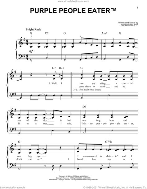 Purple People Eater Sheet Music Easy For Piano Solo Pdf