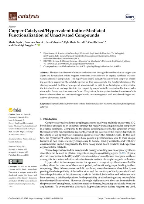 Pdf Copper Catalyzed Hypervalent Iodine Mediated Functionalization Of