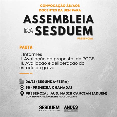 Pccs E Estado De Greve Sesduem Convoca Docentes Da Uem Para Assembleia