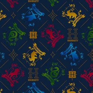 Harry Potter Fabric Hogwarts House Mascots In Diamonds On Etsy