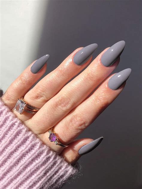 Migliora Tuo Stile Con Set Di Unghie Finte Color Grigio Mandorla Lungo