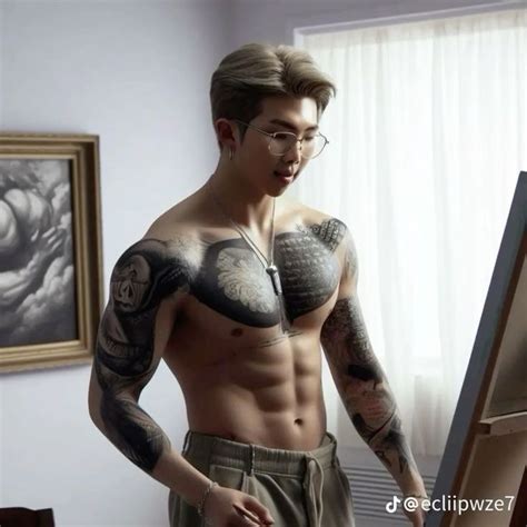 Namjoon Is Painting Himself Naked While He Is Shirtless