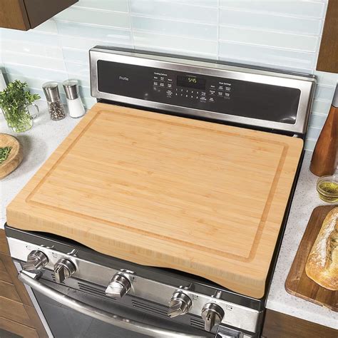 Stove Cover Board For Gas Stovetop Raised Cutting Board With Legs And Juice Grooves