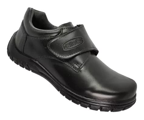 Zapato Escolar Para Ni O De Piel Velcro Negro Rilo Env O Gratis