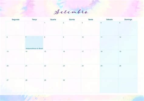 Calendario Mensal 2021 Setembro Tie Dye Fazendo A Nossa Festa