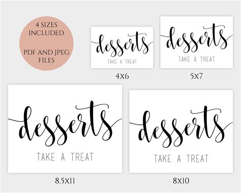 Desserts Sign Printable Wedding Dessert Sign Template Table Decorations