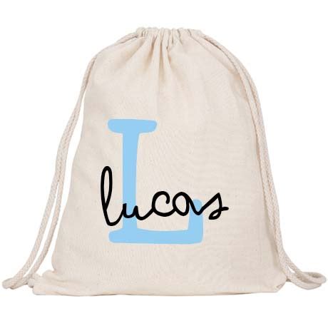 Mochila Saco Personalizada Inicial Azul Janabanana