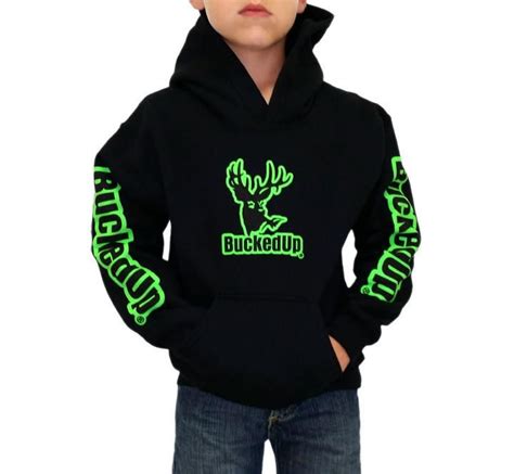 Youth Pullover Hoodie BuckedUp® Black with Neon Green Logo | Black ...