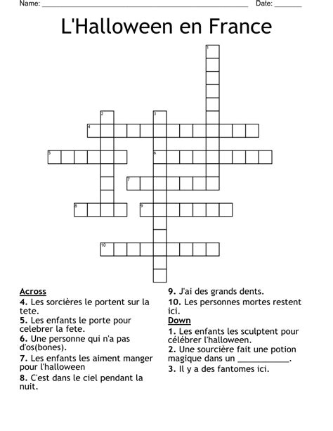 L Halloween En France Crossword Wordmint