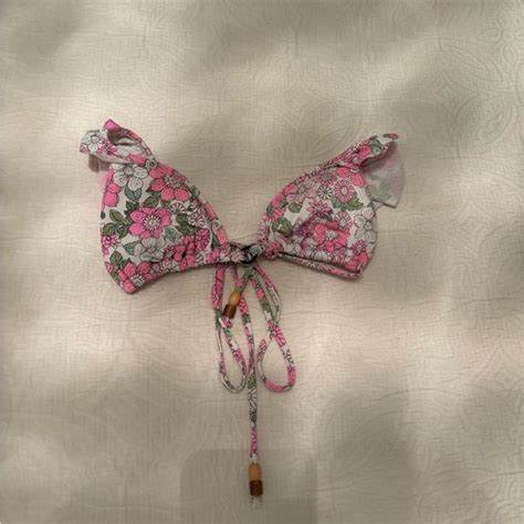 Maaji Swim Maaji Flower Power Pirouette Sliding Triangle Pink Ruffle Bikini Top Poshmark