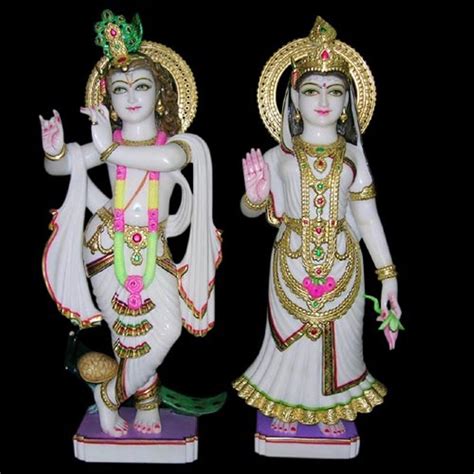 Hindu White Marble Radha Krishna Statue For Worship Size To