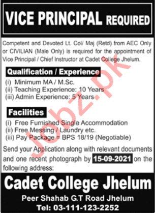 Pak Army Cadet College Jhelum Job For Vice Principal Job