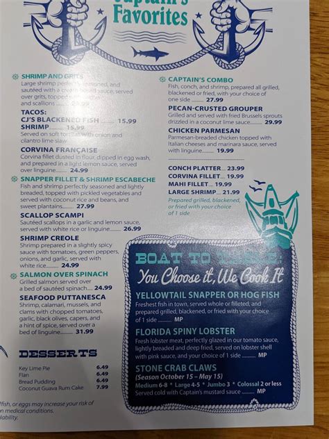 Menu at Captain Jim's Seafood Market & Restaurant, North Miami, W Dixie Hwy