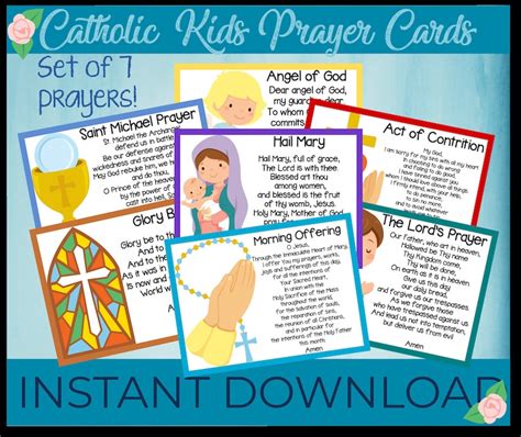 Catholic Kids Prayer Cards Printable Common Catholic Prayers Set of ...