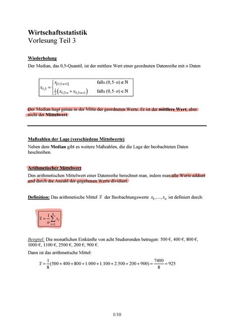 Vorlesung Teil Mitschrift Wirtschaftsstatistik Vorlesung Teil