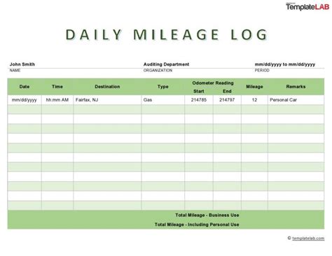 20 Printable Mileage Log Templates Free ᐅ TemplateLab