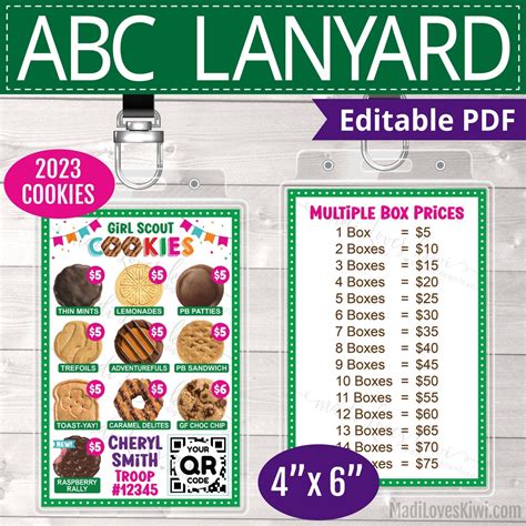 2023 Abc Printable Girl Scout Cookie Lanyard Editable Menu Etsy