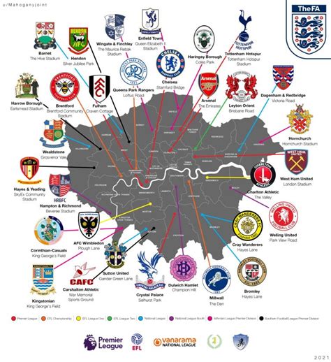 Kluby piłkarskie z Londynu Oto piłkarska mapa stolicy Anglii