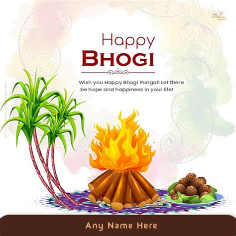 Happy Bhogi Pongal 2025 Greeting Card With Name Edit