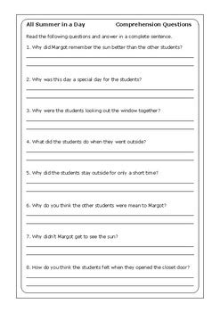 All Summer In A Day Worksheet Printable Sheet Education