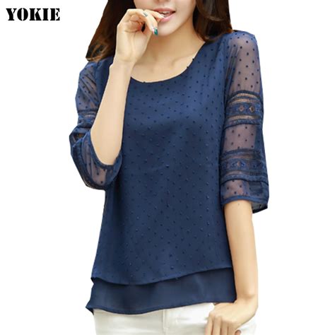 Women Blusas Lace Half Sleeve Chiffon Blouses Shirts Women Tops Causal