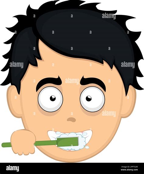 Vector Illustration Face Of A Cartoon Man Brushing His Teeth With A