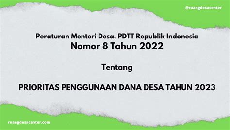 Peraturan Menteri Desa PDTT Republik Indonesia Nomor 8 Tahun 2022