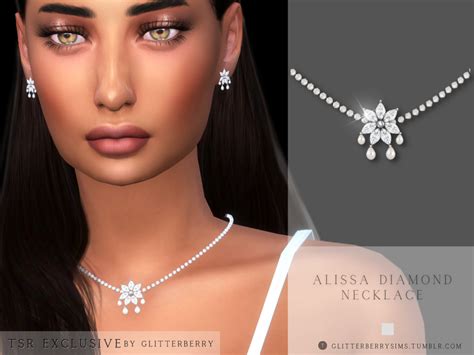 The Sims Resource Alissa Diamond Necklace Pearl Set Flower Engagement Ring Diamond