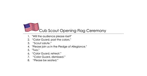 Cub Scout Opening Flag Ceremony Script