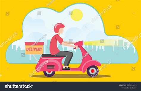 Food Delivery Man Riding Scooter Servicio Stock Vector Royalty Free