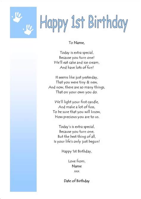 Baby's First Birthday Poem Boy - Birthday Wishes