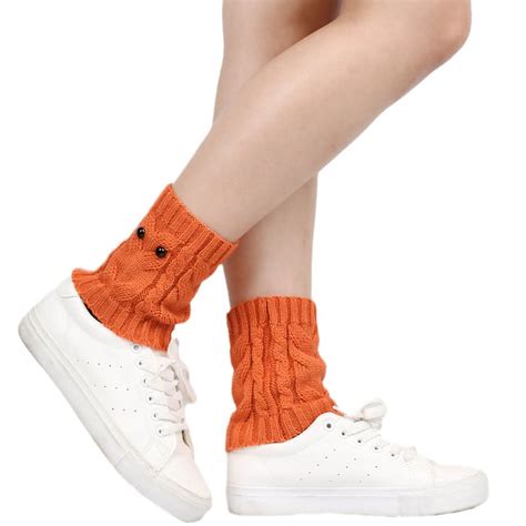 CANKER Women Winter Twist Cable Knit Leg Warmers Cute Owl Eyes Buttons