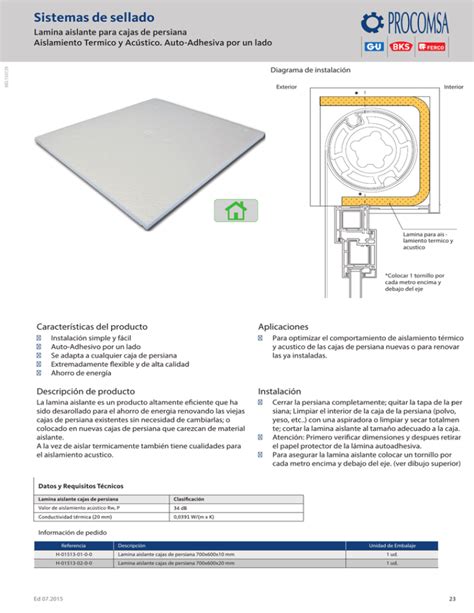 Ficha Tecnica Lamina Aislante Cajon De Persiana