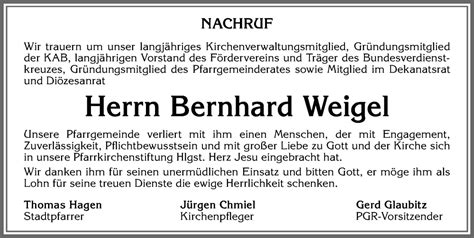 Traueranzeigen Von Bernhard Weigel Allg Uer Zeitung