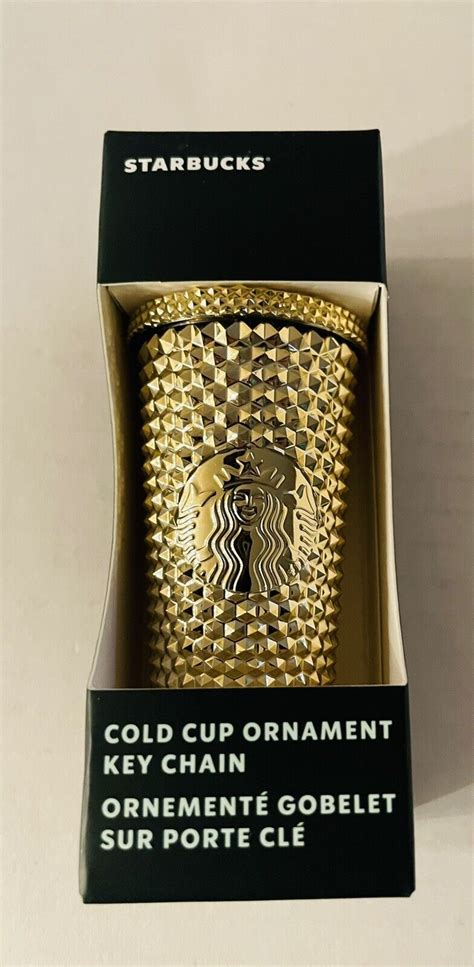 Starbucks Gold Studded 2022 Holidays Cold Cup Ornament Key Chain