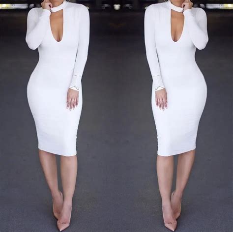 Buy New 2017 Women Sexy Dress Knee Length Bodycon