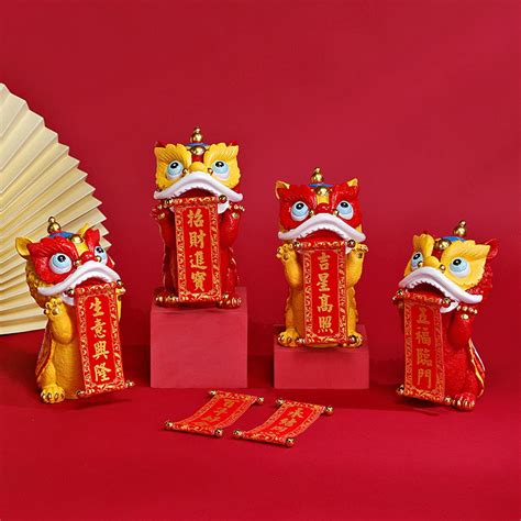 Kaou Chinese New Year Dancing Lion Figurine Hold Blessing Banner Year