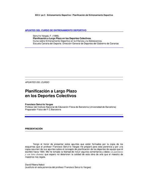 Seirul Planificacion A Largo Plazo En Los Deportes Colectivos Ed