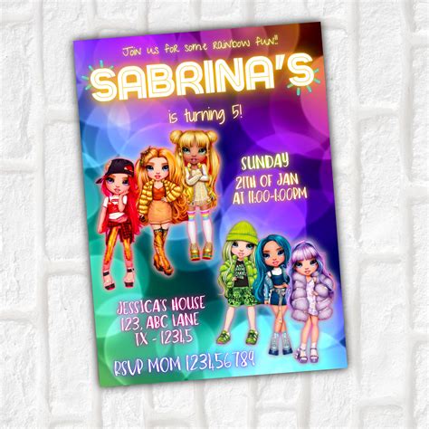 Rainbow High Birthday Invitation Digital Download Rainbow Etsy Canada