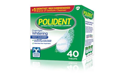 Polident Overnight Whitening Antibacterial Denture Cleanser