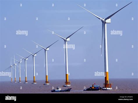 A View Of The Wind Turbines At The Donghai Bridge Offshore Wind Farm