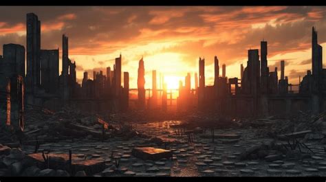 Premium Photo Sunset Over Ruins A Glimpse Into A Dystopian Metropolis