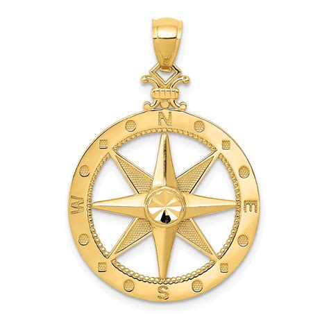 Icecarats 14k Yellow Gold Compass Pendant Charm Necklace Sea Shore