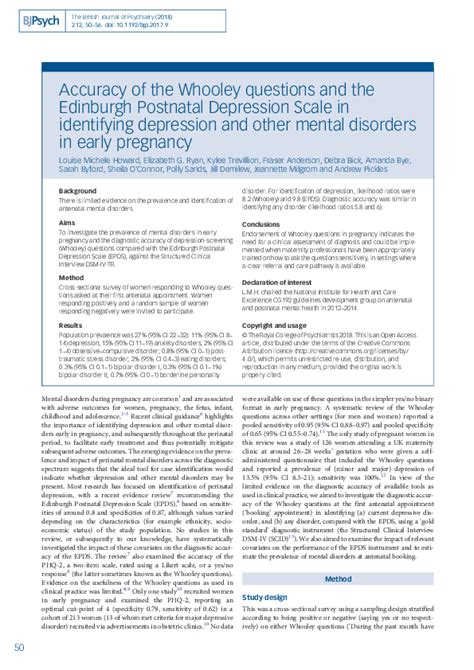 Pdf Accuracy Of The Whooley Questions And The Edinburgh Postnatal