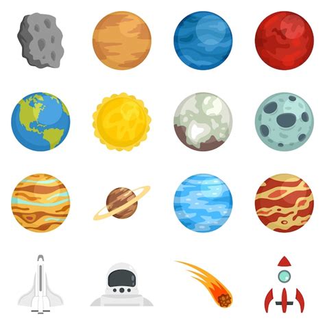 Conjunto De Iconos De Planetas Vector Premium