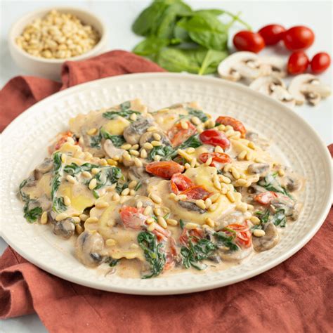 Mealime Creamy Tuscan Ravioli With Mushrooms Tomatoes Spinach