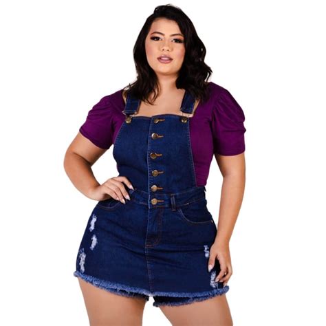 Jardineira Short Saia Jeans Feminino Plus Size Tend Ncia Submarino